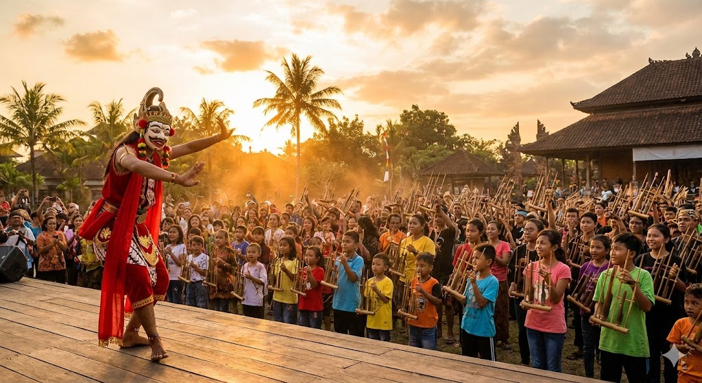 Pertunjukan Sore: Tari Topeng hingga Orkestra Angklung Massal